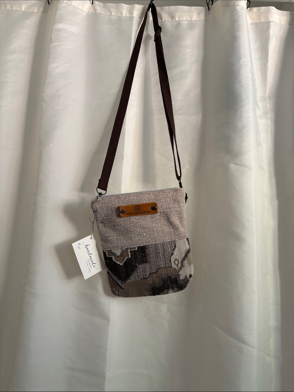 Tapestry Crossbody Bag in Brown & Taupe